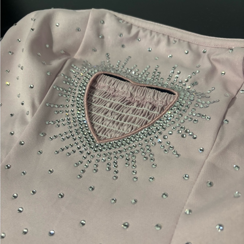 Sabrina Carpenter Pink Top with Heart Design and Rhinestones